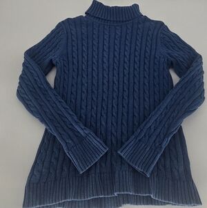 L.L.Bean Blue Cable Knit Turtleneck Sweater 100% Cotton Women’s Size L